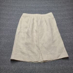 Kate Hill Skirt Womens 10 Beige Linen Straight Pencil Knee Length Lined Zip